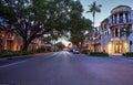 Daybreak over the shops along 5th Street in Old Naples, Florida.